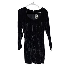 Vintage Workshop Velvet Mini Dress Women's Size 7 Black Y2K Crinkled Whimsigoth
